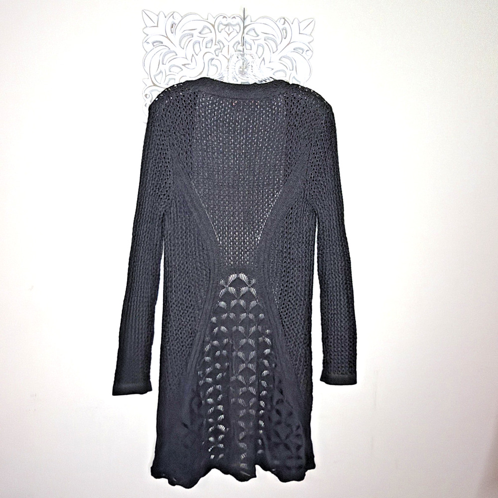 BELLDINI Women's size LARGE Open Front Sweater Cardigan Eyelet Knit Dark GRAY - Picture 8 of 15